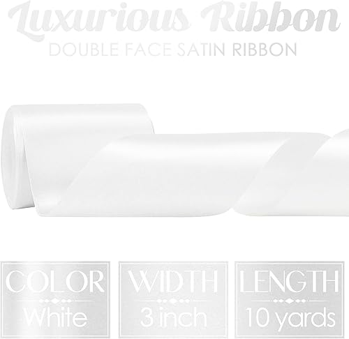 Miniatura 2 de MEEDEE Cinta de satén blanca Lux - Cinta de satén de doble cara de 3 pulgadas, cinta blanca para árbol de Navidad, cinta blanca extra ancha por 10