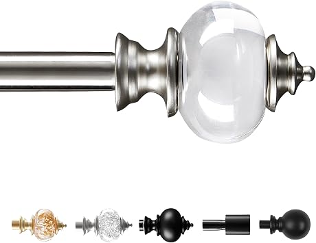 Deconovo Adjustable Curtain Rod for Windows, 3/4 Inch Diameter Heavy Duty Window Rod with Decorative Finials and Installation Hardware, 48"-84", Nickel, 1 Pack