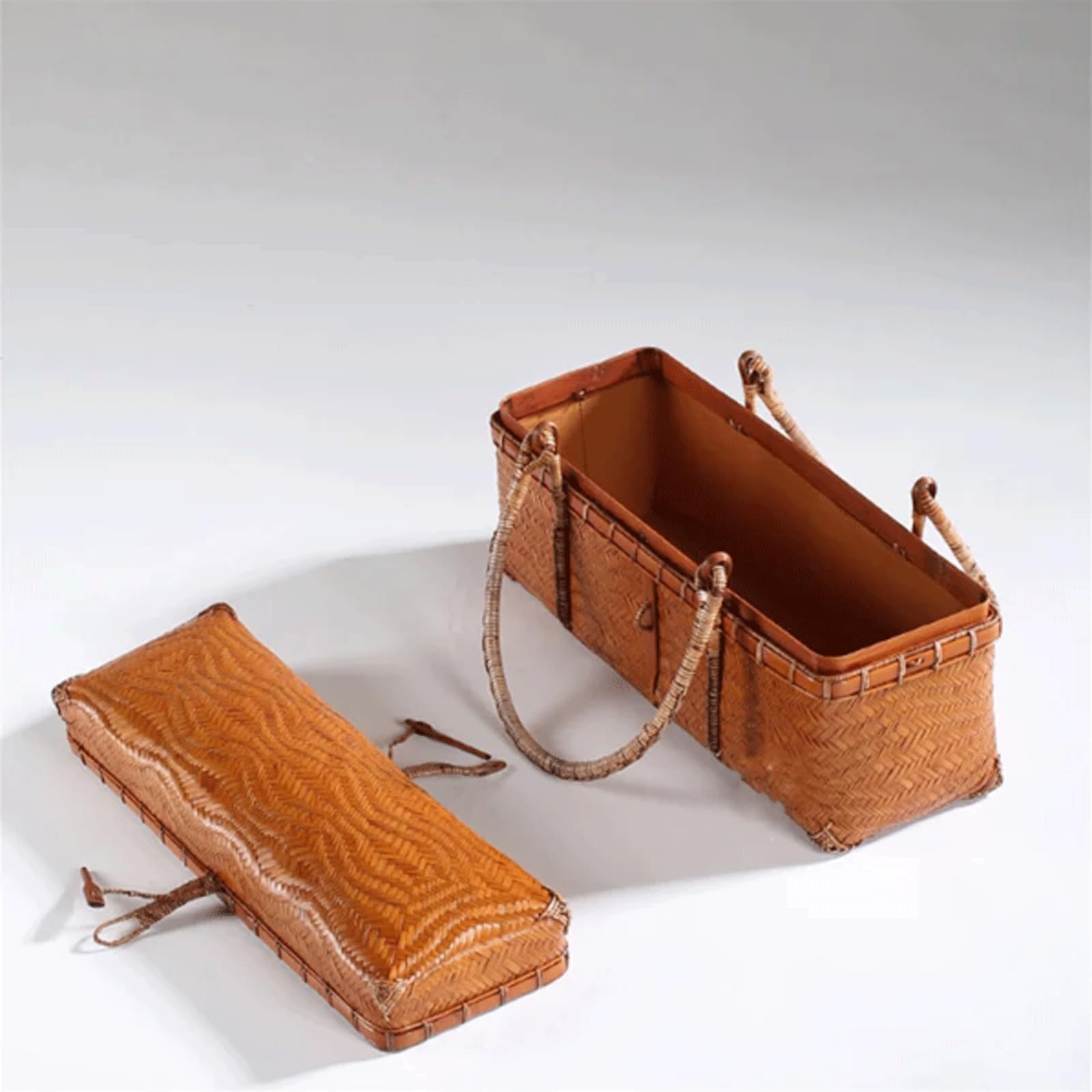 Panier De Pique-Nique Rétro en Bambou Tissé, Boîte De Rangement pour Aliments, Panier De Pique-Nique De Très Grande Capacité pour Les Pique-Niques Et Les Voyage，A-Large