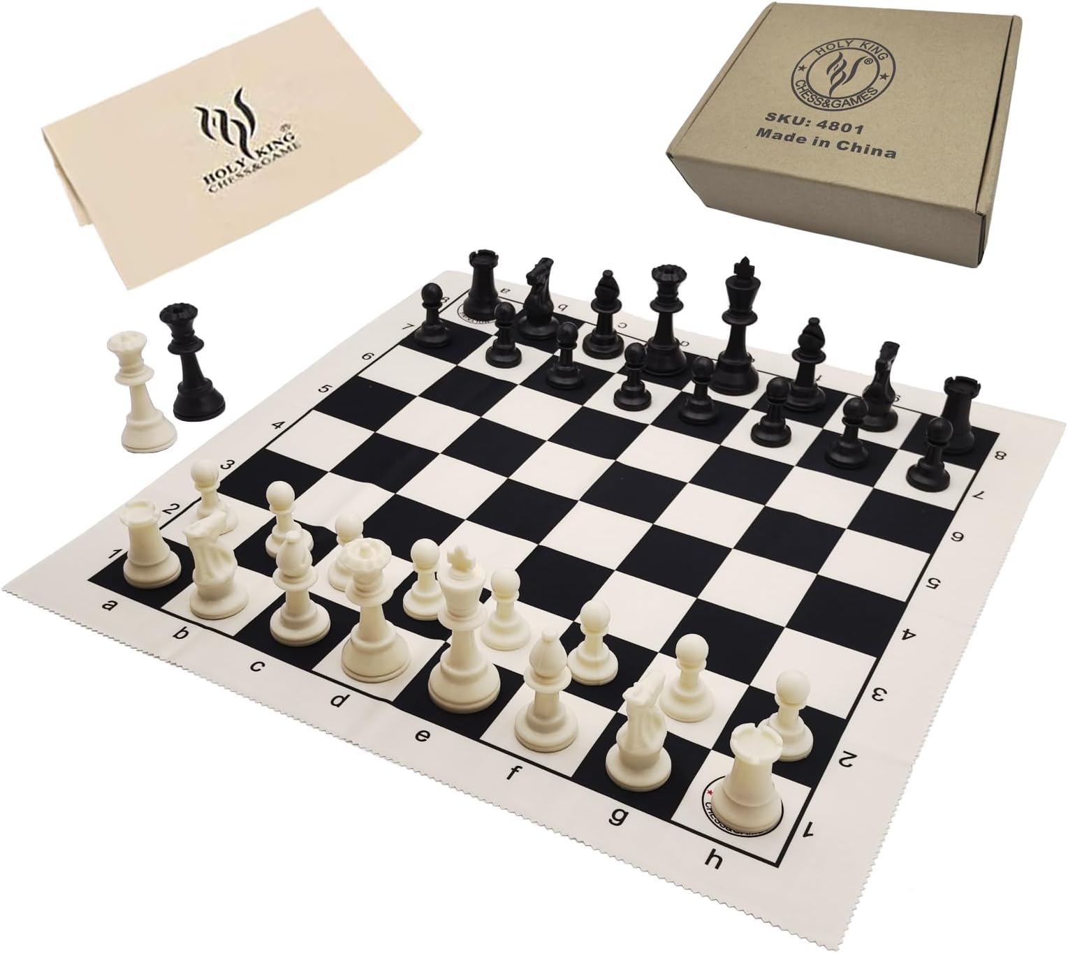HOLYKING 19" Roll Up Chess Board Set - Portable Travel Chess Game with Weighted Plastic Pieces & No-Wrinkle Cloth Chessboard for Kids Adults Beginners - Includes Extra Queens & Cotton Carry Bag