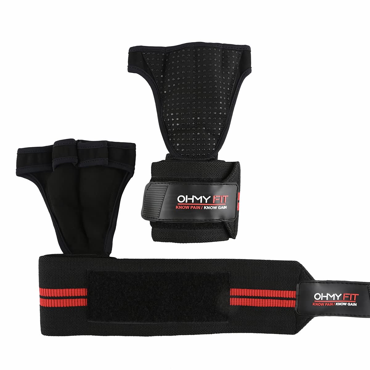 OHMY FIT All-in-One Wrist Wrap Glove: Elevate Your Workout with Ventilation, Callus Prevention & Wrist Support - 22" L x 3" W. Ideal for Powerlifting, Strength Training, Crossfit. (Small)