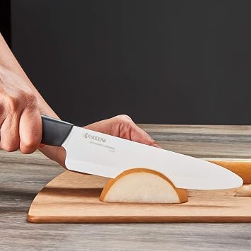 Kyoceras Revolution 4-Piece Ceramic Knife Set: Ceramic Chef Knife For Your Cooking Needs, 7 Chef's Santoku, 5.5 Santoku, 4.5 Utility & 3 Paring Knives, Black/White