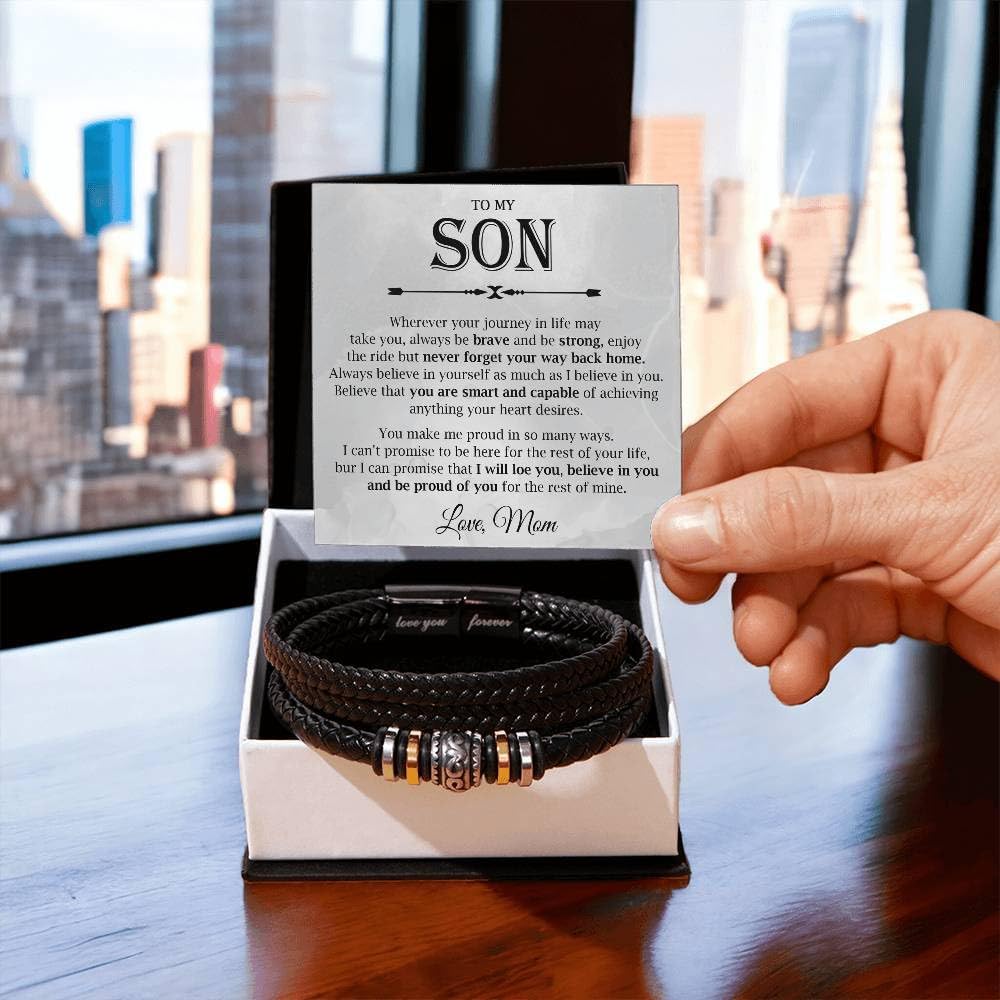 VIRAGIL To My Son Forever Love Bracelet Gift, Inspirational Present for Son from Mom and Dad, Birthday Christmas Graduation Gifts for Teens, Special Forever Bond Bracelet with Card Box