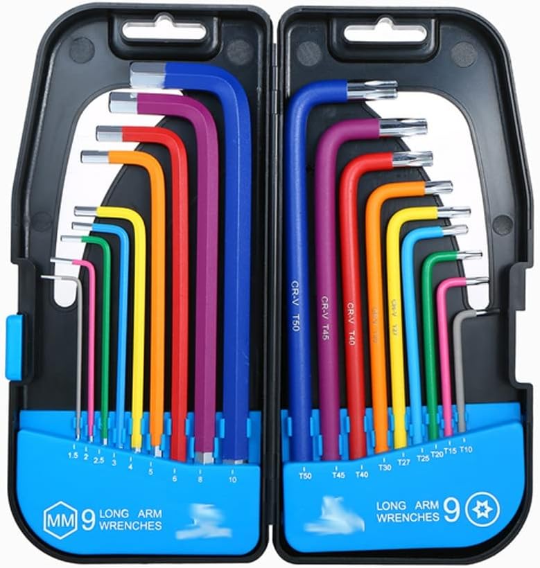 18PCS Multicolour L-Key Set Universal Wrench Chrome Vanadium Steel Industrial Grade Allen Wrench Set with Holding Case(Type1)