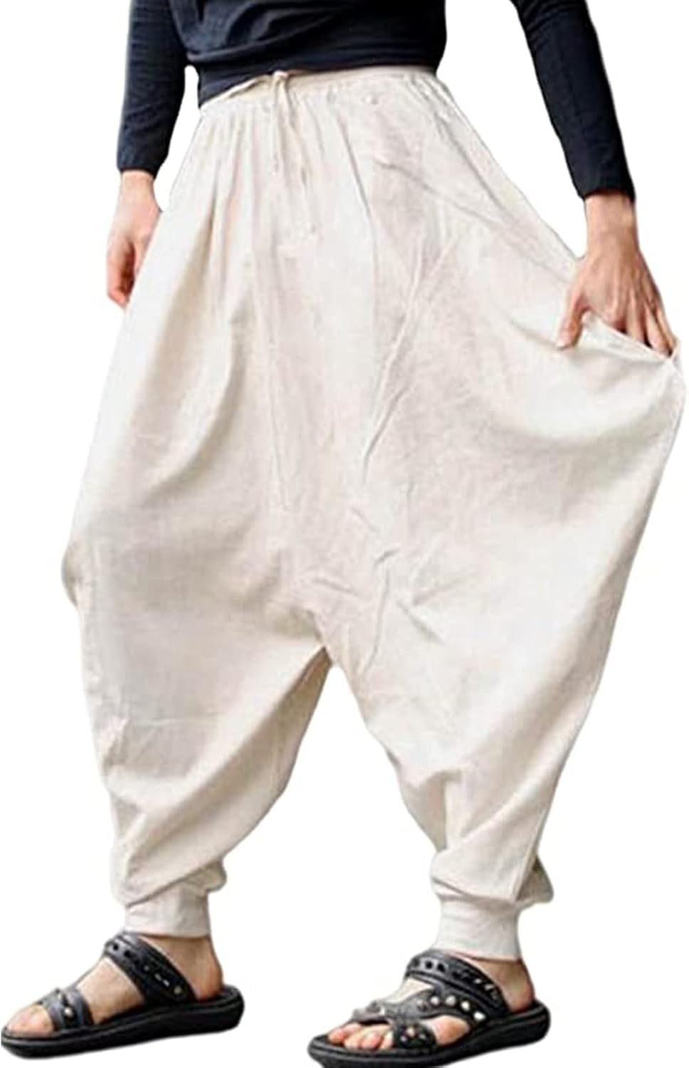 ONTTNO Men's Loose Stretchy Waist Casual Ankle Length Pants One Size Beige