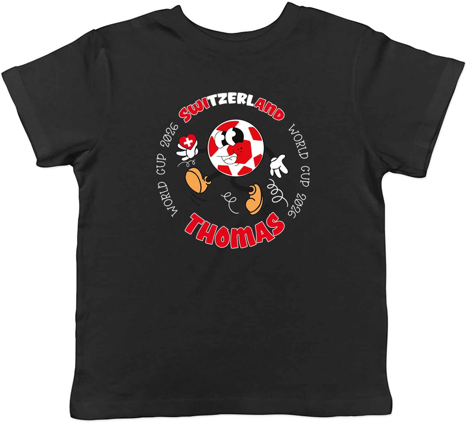 Shopagift Personalised Switzerland World Cup Football Fan Kids T-Shirt Childrens Tee Boys Girls Black