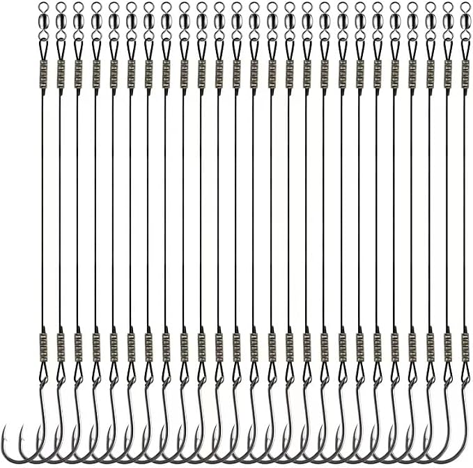 YOTO Circle Hooks Rigs with Saltwater Steel Leader Wire, 25/50PCS Octopus Hook Rig for Bass Catfish Fishing