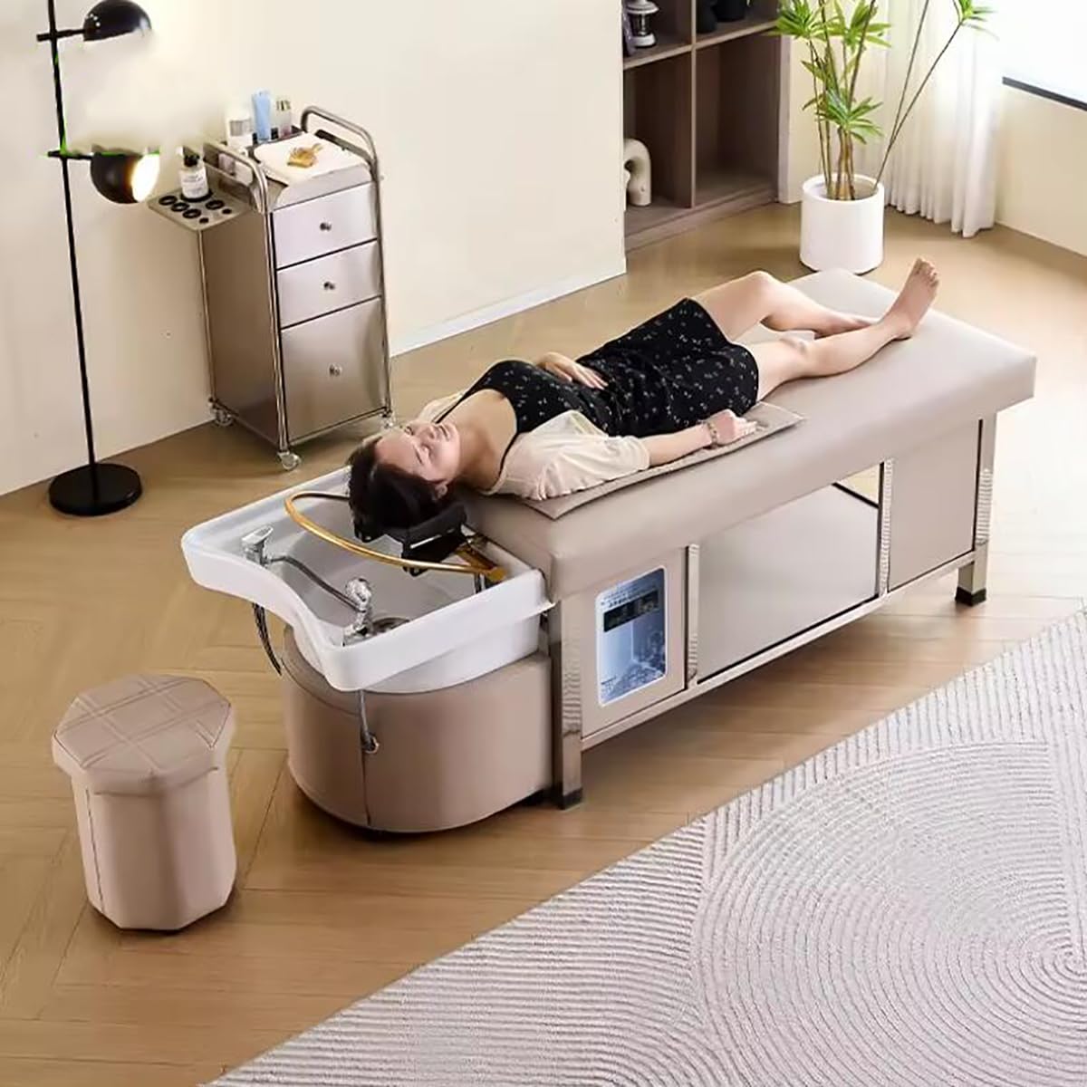 Hair Salon Shampoo Bed with Water Circulation Massage Thai Style Beauty Washing Bed Gray