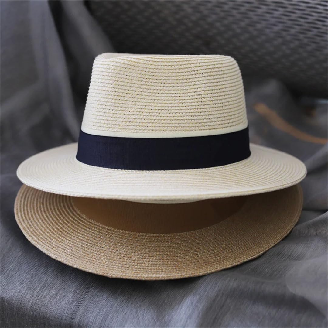 Cappello da sole da donna Panama in paglia con corda antivento, Nero , 58-61cm
