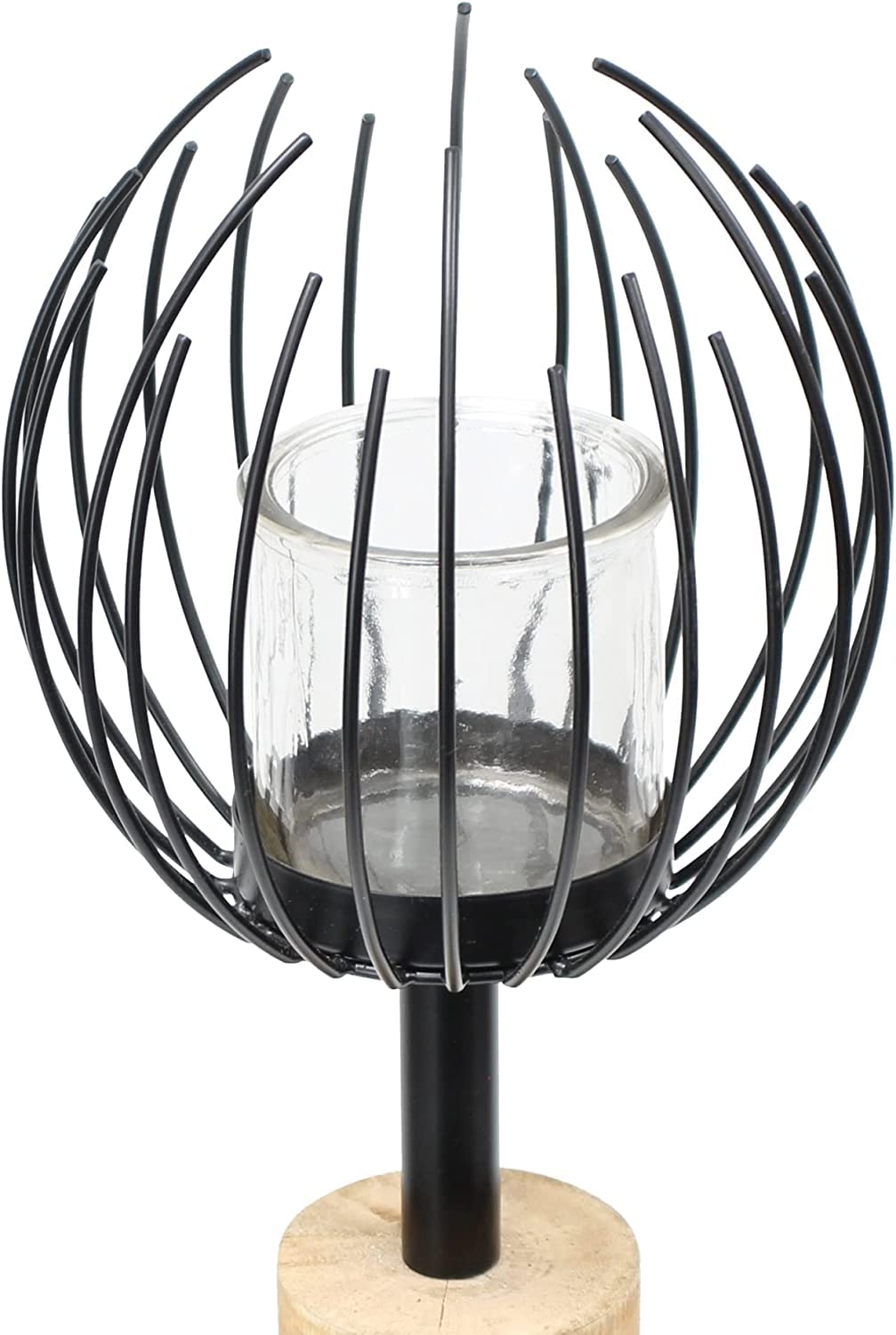Dekoleidenschaft Windlichtsäule Kugel aus Holz & Metall, 85 cm hoch, Holzsäule, Dekosäule mit Windlicht, Kerzenständer für Wohnzimmer, Balkon & Terrasse, Kerzensäule