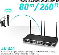 Vista 2 de D Debra Audio AU800 Pro UHF Sistema de micrófono inalámbrico de 8 canales con micrófonos de mano inalámbricos tipo lavalier con auriculares