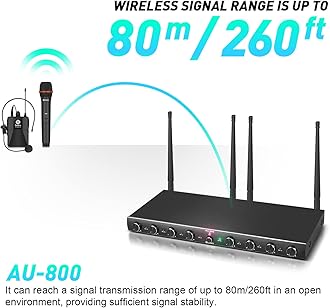 D Debra Audio AU800 Pro UHF 8 Channel Wireless Microphone System with Cordless Handheld Lavalier Headset Mics, Metal Receiver, Ideal for Karaoke Church Party (4 Handheld & 4 Bodypack)