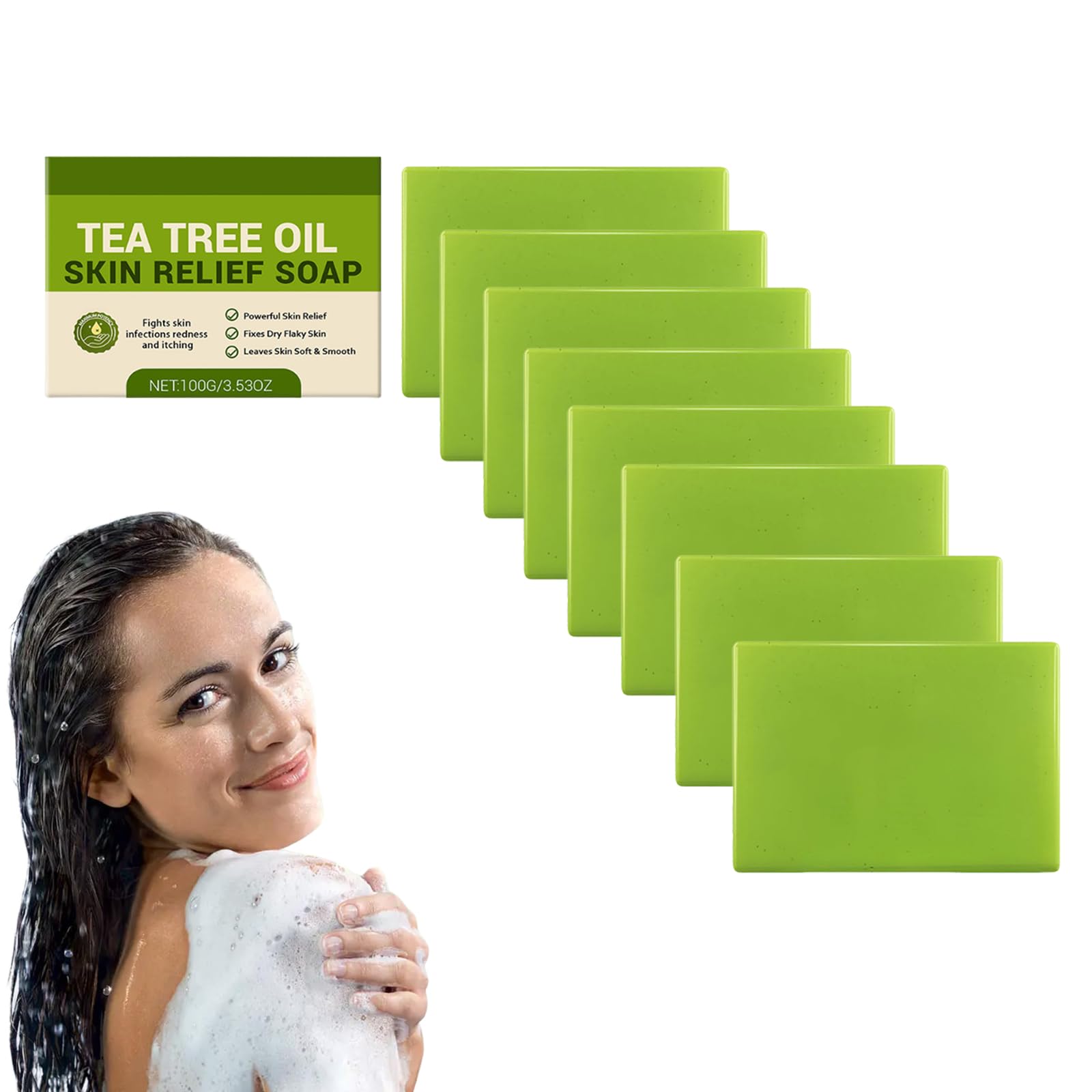 Jabón de aceite de árbol de té para rostro y cuerpo - Jabón de limpieza profunda - Baño purificante para una piel fresca - Apto para piel sensible con control de grasa y cuidado de pies (8 Cajas)
