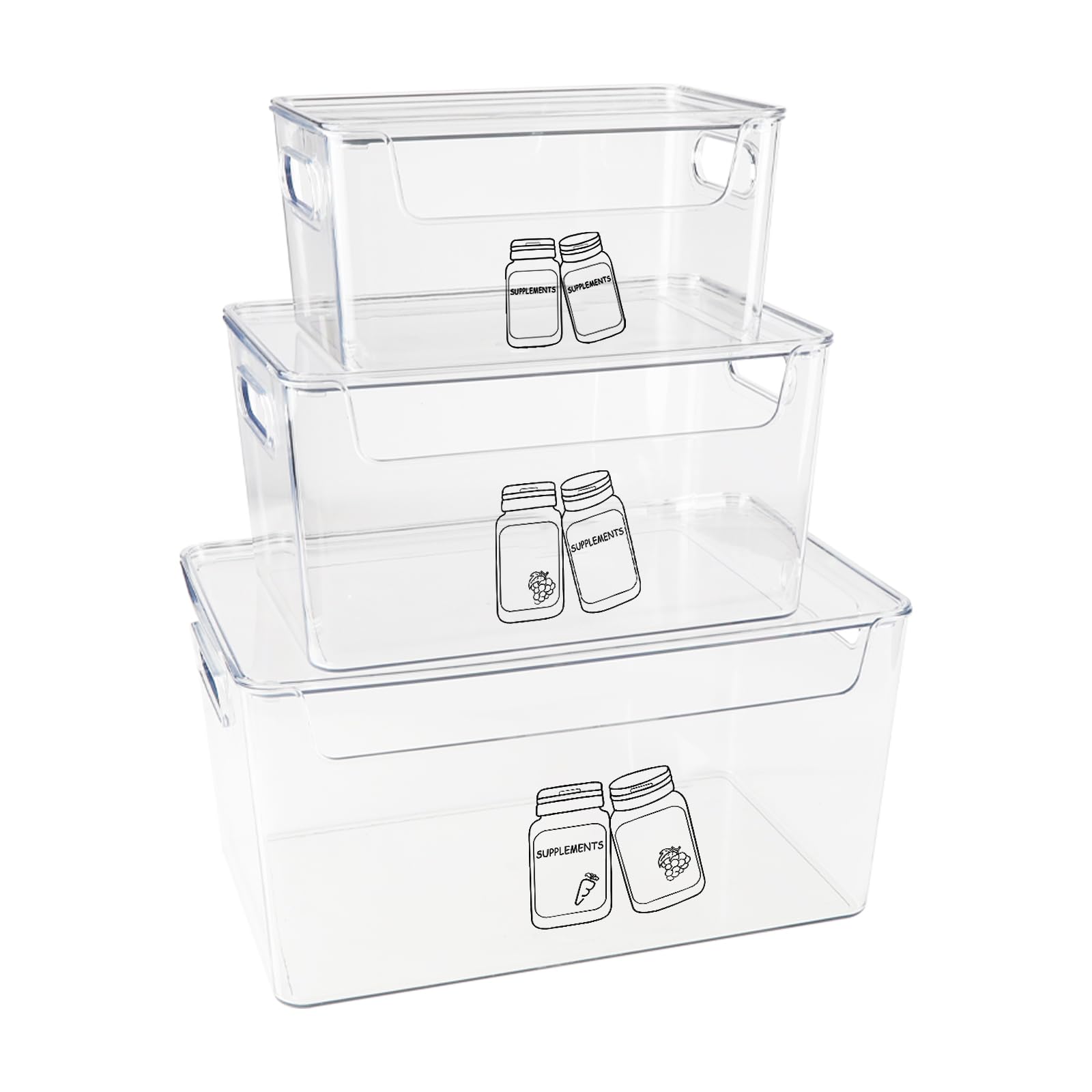 3 Pieces Supplement Bottle Organizer Clear Plastic Vitamin Organizer with Lid and Handle Stackable Pill Bottle Organizer First