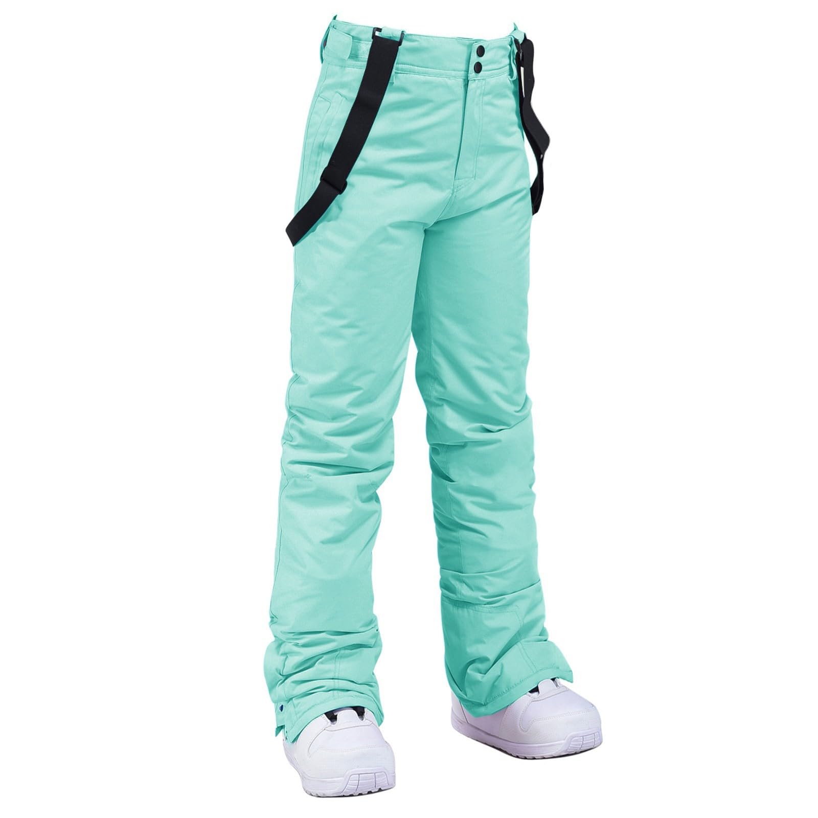 Pantalon de ski à jambe fine pour femme - Pantalon résistant à la neige - Taille réglable et bretelles amovibles - Pantalon de ski d'hiver imperméable et thermique - Salopette d'extérieur