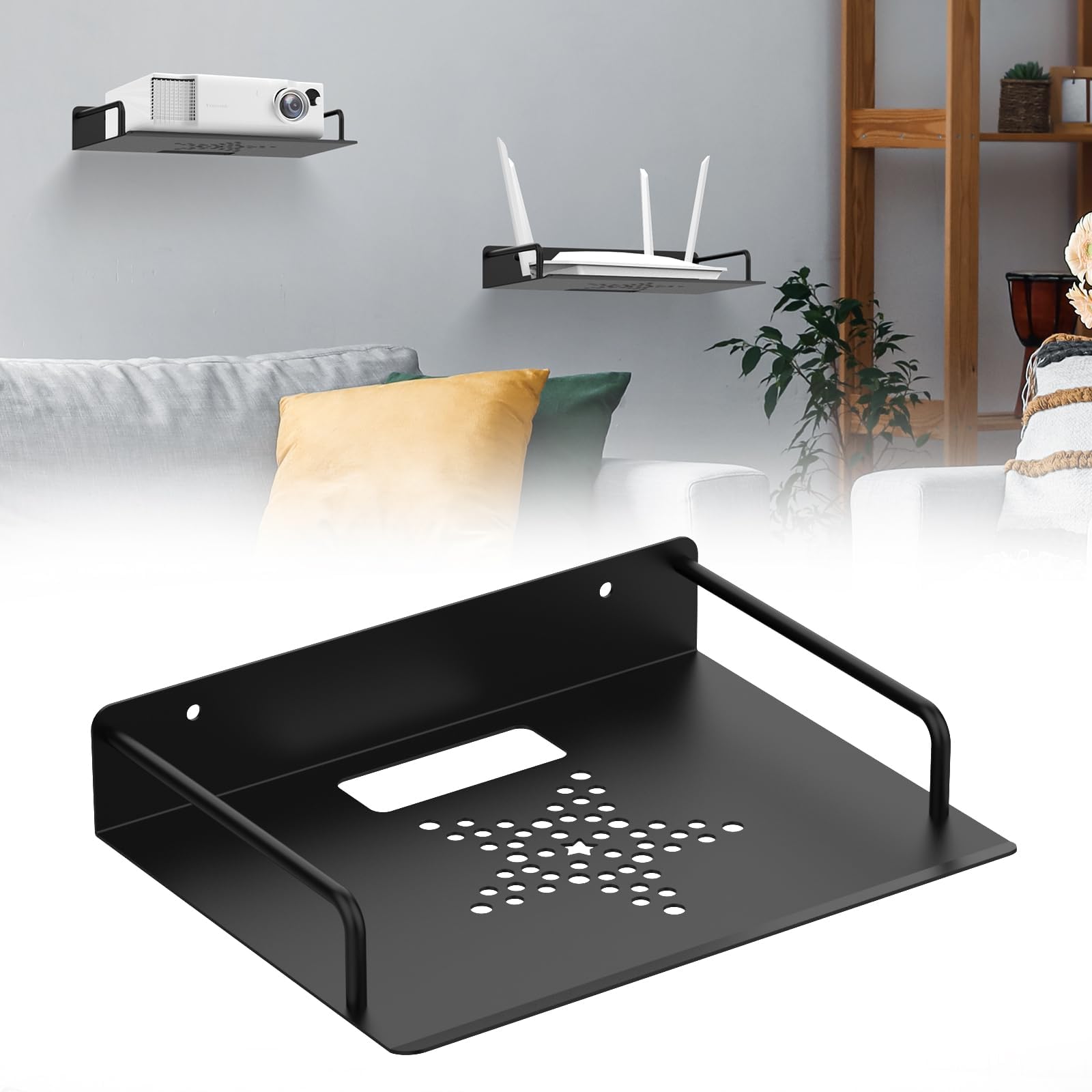 Floating Shelves for Projector, Aluminum Alloy WiFi Router Wall Mount Shelf, Wall Mounted Floating, Floating Shelf for Game Console, Speaker, Cabel Box - Easy To Heat Dissipation, Storage & Stability