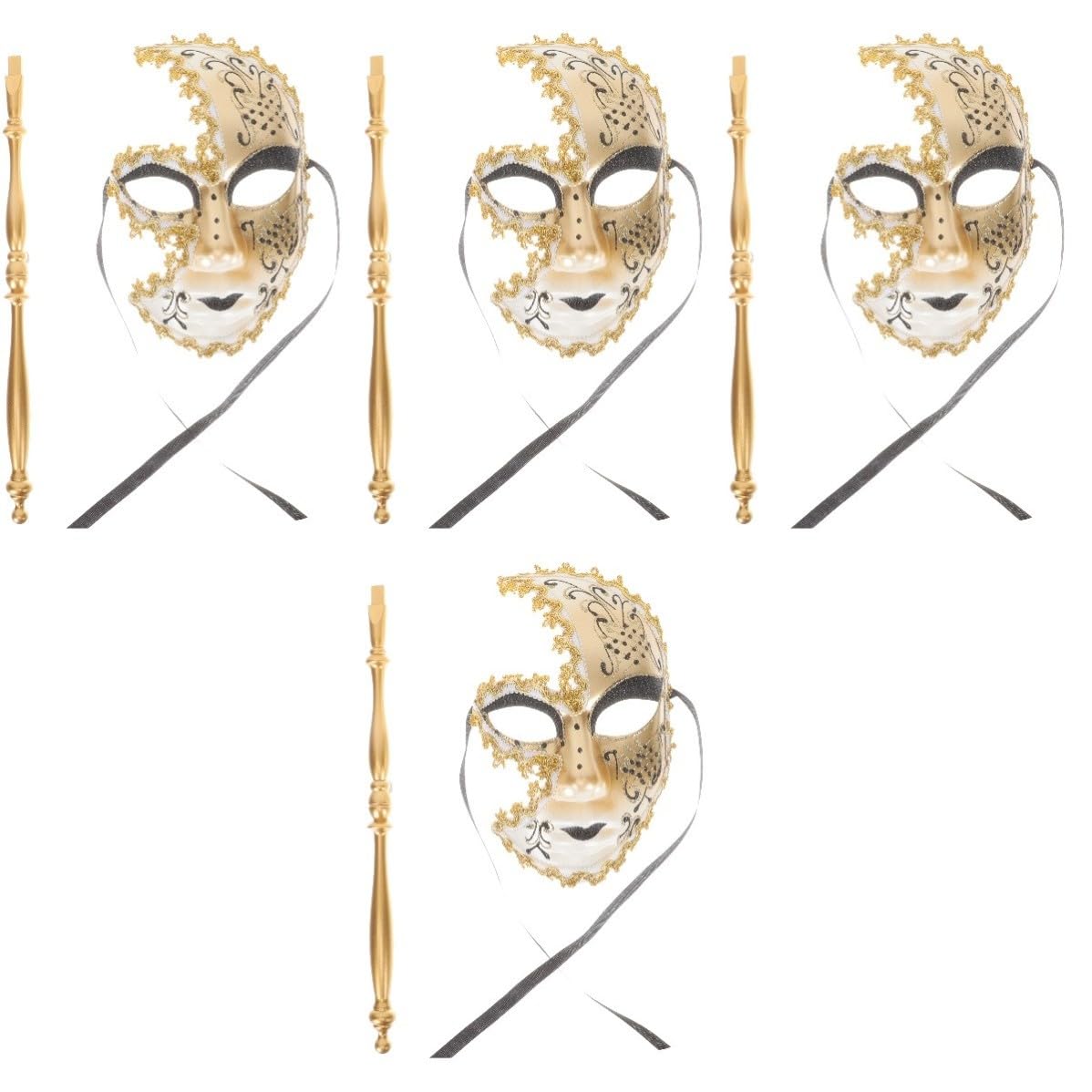 Uonlytech 4 Piezas Máscara Veneciana Negra de Plástico para Fiesta de Mascarada, Fácil de Llevar y Estilo Sencillo, Adecuado para Fiestas y Actuaciones en Escenario