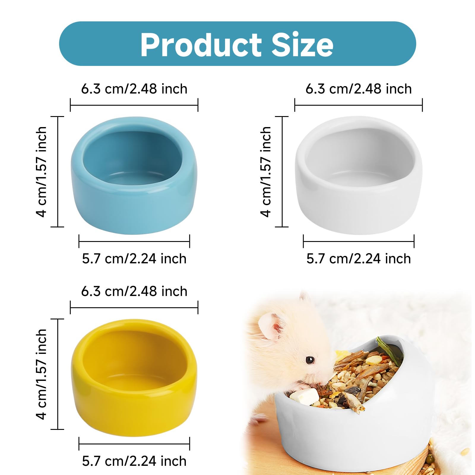 3 sztuki trójkolorowych misek dla chomików, chomików, ceramicznych misek na karmę, małe zwierzęta, ceramiczna miska na wodę dla świnek morskich, myszosek, papug, ptaków, ze szczotką do czyszczenia