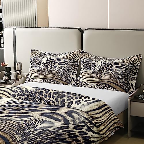Loussiesd Leopard Print 100% Cotton Duvet Cover,Cheetah Bedding Set,Safari Animal Brown Wild Animal Comforter Cover Set,King Size - Image 4