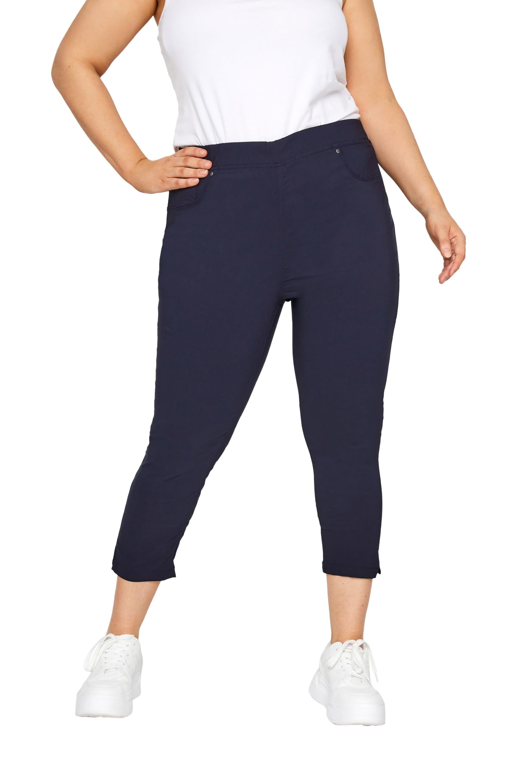 Yours Women's Blue Bengaline Cropped Pull On Trousers In | : Size 20