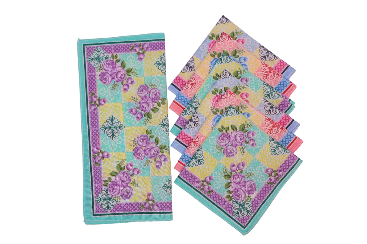 Heena 100% Cotton Multicolor Floral Pattern Women's Handkerchief | 11x11 | Ladies Handkerchief | Hanky For Women-image-46