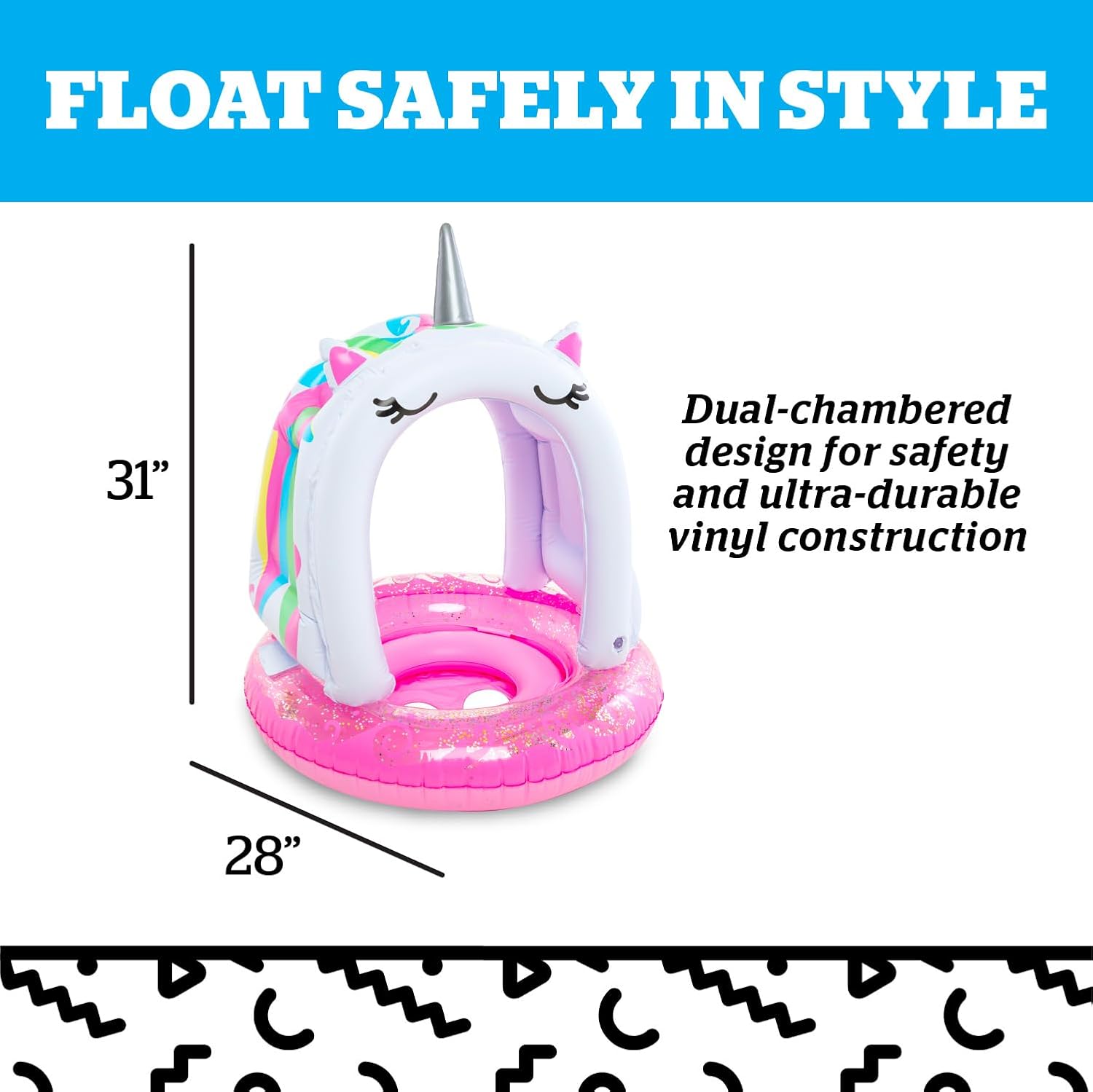 BigMouth Inc Lil’ Water Float with Overhead Sun Protection, Covered Pool Floaties for Infants Babies & Kids Ages 1-3 Beginner Swimmers