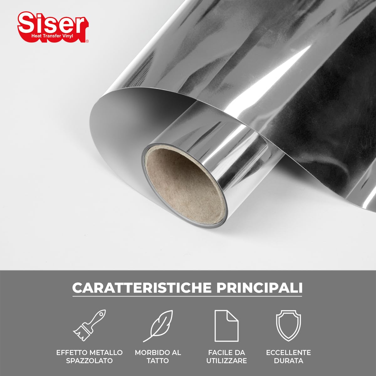 Siser® Metal Silver Argento, 30cm x 0,5mt, Vinile Termotrasferibile Termoadesivo Metallizzato per la Personalizzazione dei Tessuti, Abbigliamento e Accessori, Hobby creativi, Facile da Tagliare