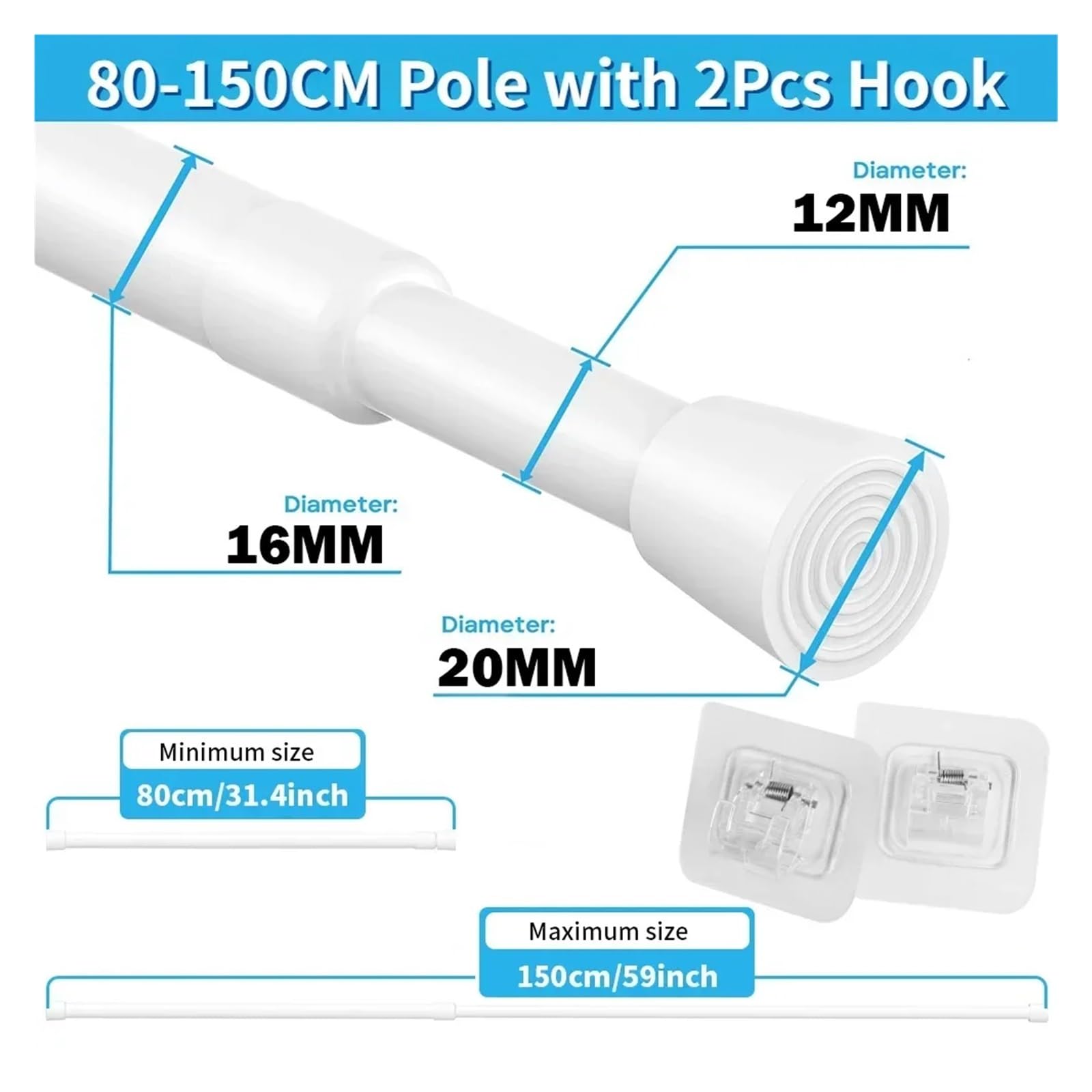 Verstellbare Spannstange 40–280 cm | Federbelastet, ohne Bohren, verstellbar, Türen/Fenster, 40–280 cm(Signal Line)