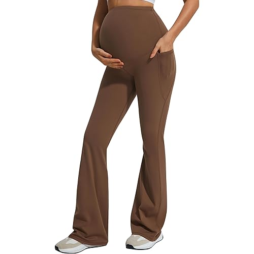 JOYSPELS Smooth Feeling Flare Maternity Leggings Over The Belly with Pockets Soft Bootcut Pregnancy Yoga Pants