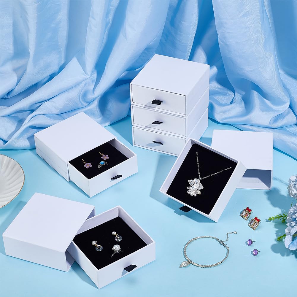 PH PandaHall 24 Pezzi Scatole per Gioielli in Cartone Cassetto 10x10x4 cm Foderato in Velluto Organizzatore di Gioielli Bianco Scatole Regalo a Cassetto per il Ringraziamento Collane Orecchini