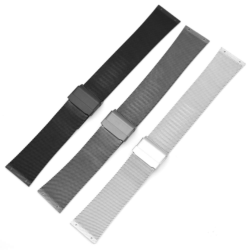 22mm Screwing Stainless Steel Watch Strap Replacement for Skagen (Black)