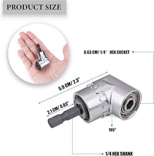 Miniatura 7 de Accesorio de taladro de ángulo recto, adaptador de broca de ángulo recto de 105 grados, 2 destornilladores en ángulo para espacio reducido (largo y