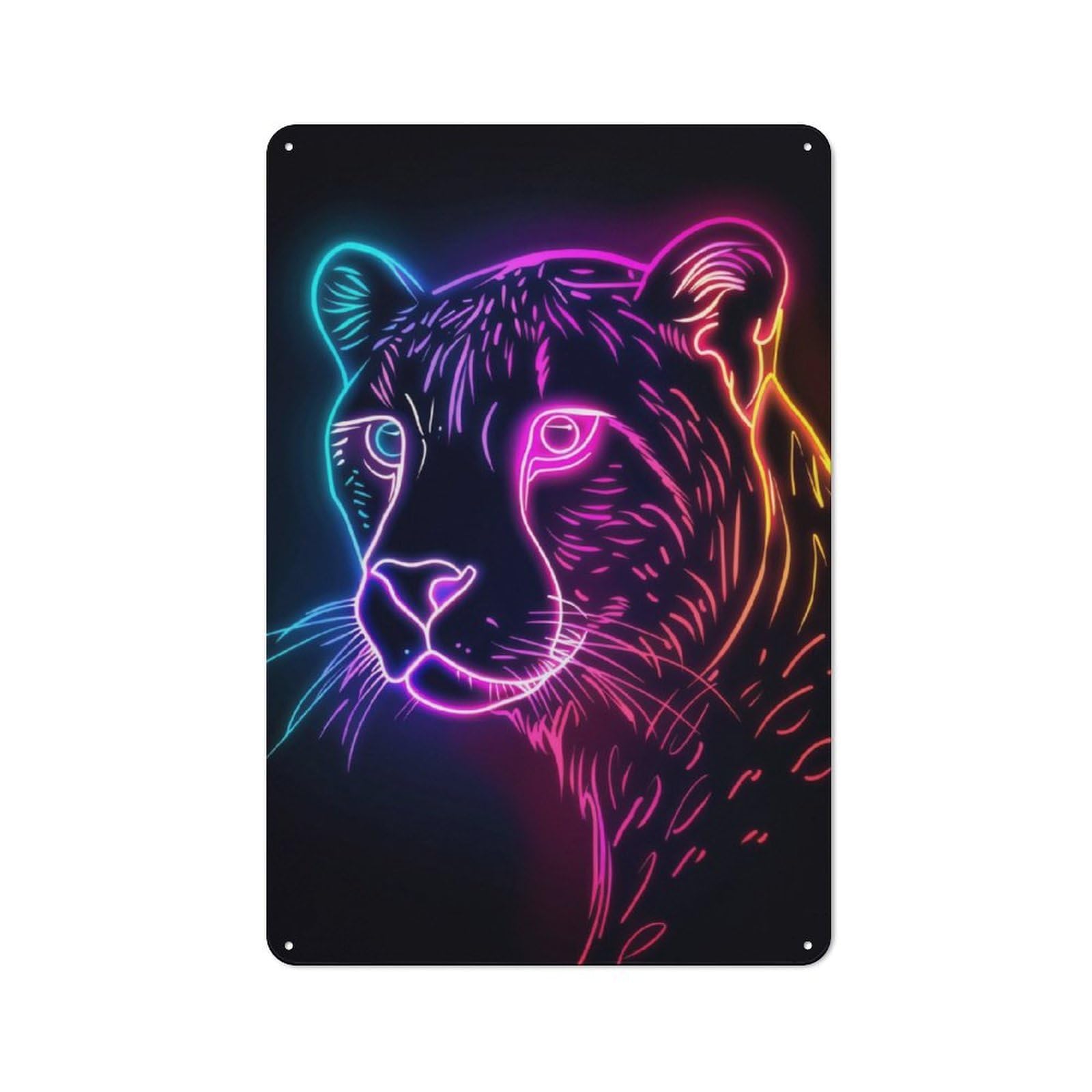 Junmoney Jaguar Animal Neon Rustic Metal Sign 30X20cm For Hallway Wall, For Collectors Of Rustic Metal Wall Decor