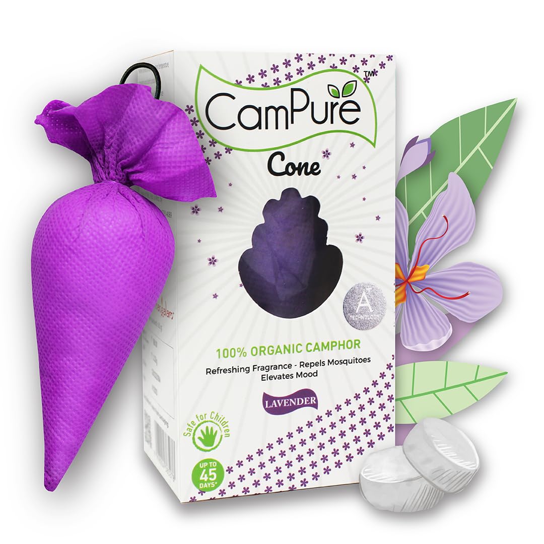 CamPure Camphor Cone (Lavender) Pack of 2-100% Organic | Air Freshener for Car, Wardrobe, Office Cabins, Drawers, Travel Bag & Bathroom (B082YB8V21) Amazon Price History, Amazon Price Tracker