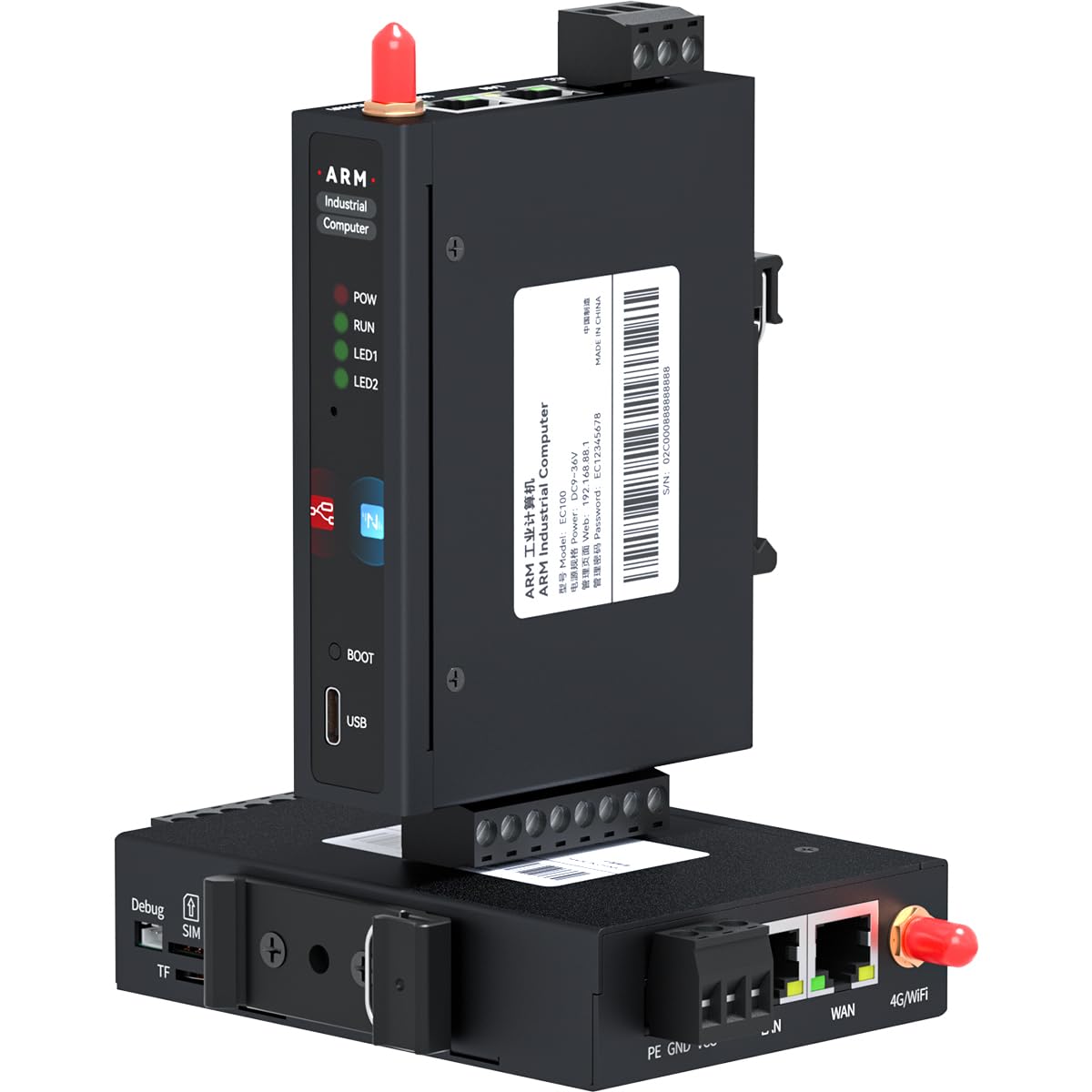 EC100 Arm Mini Industrial PC mit NodeRed NeuronEX, Offenes System Linux Ubuntu Rk3506J, Prozessor 3 Cortex-A7, 512 MB DDR4 RAM 4 GB SSD, 4G/Ethernet/WiFi/LoRawan (LAN)