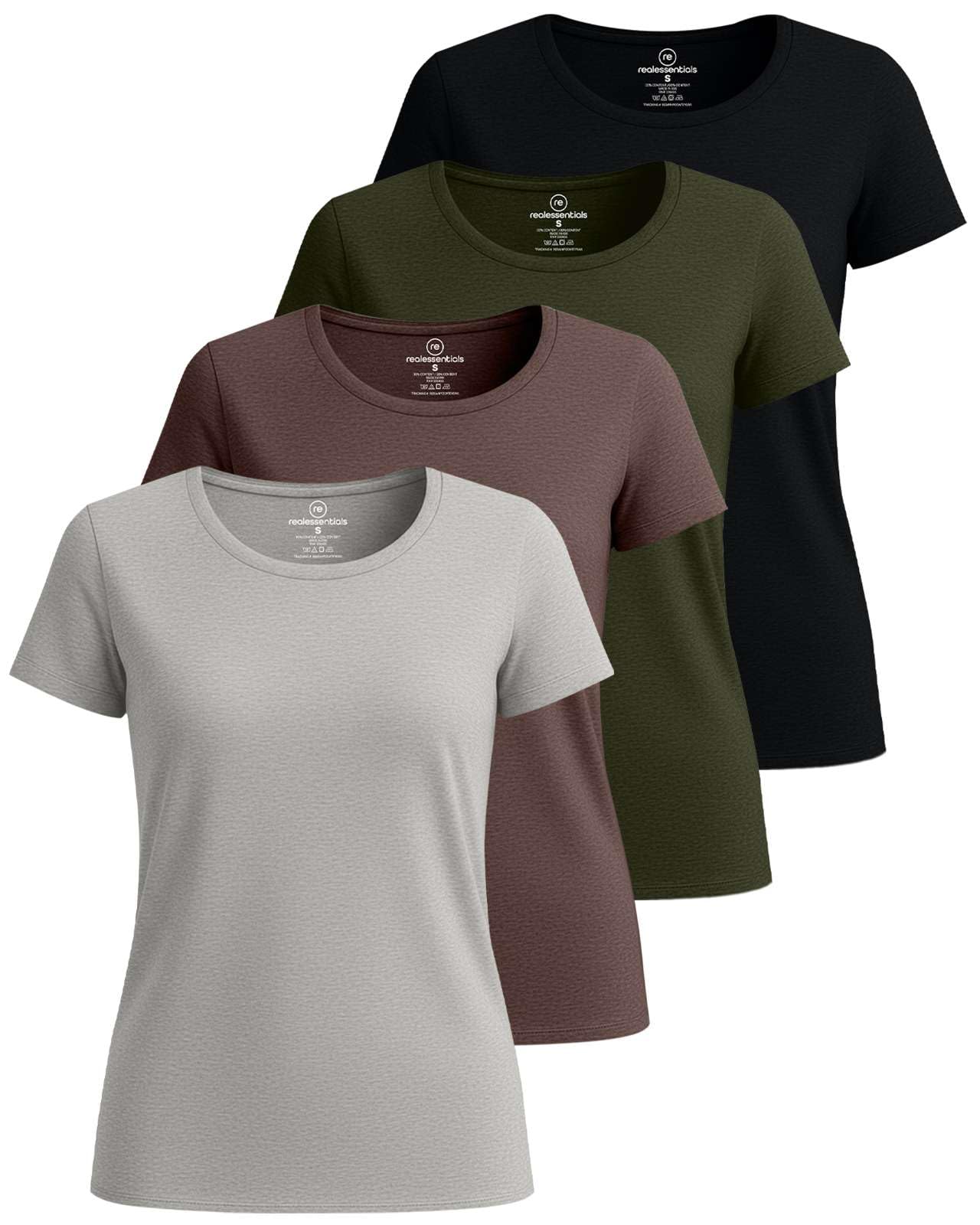 4 Pack: Women's Cotton Short Sleeve T-Shirt - Casual Scoop Crew Neck Tops Tee (Available in Plus Size)