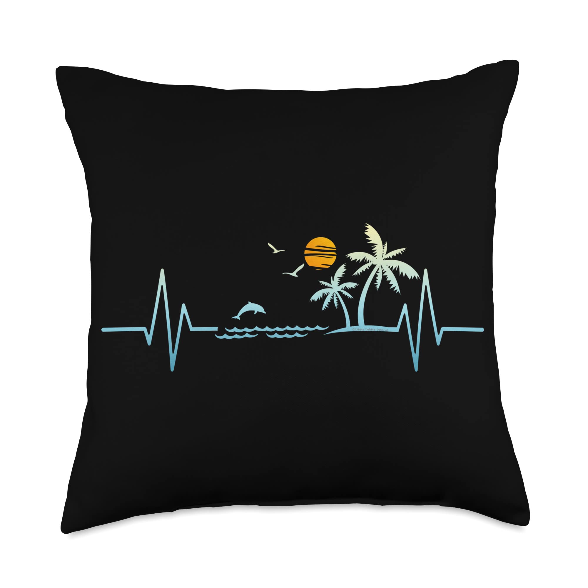 Heartbeat with Tropical Palm Trees Beach Island Sunset Throw Pillow, 18x18, Multicolor