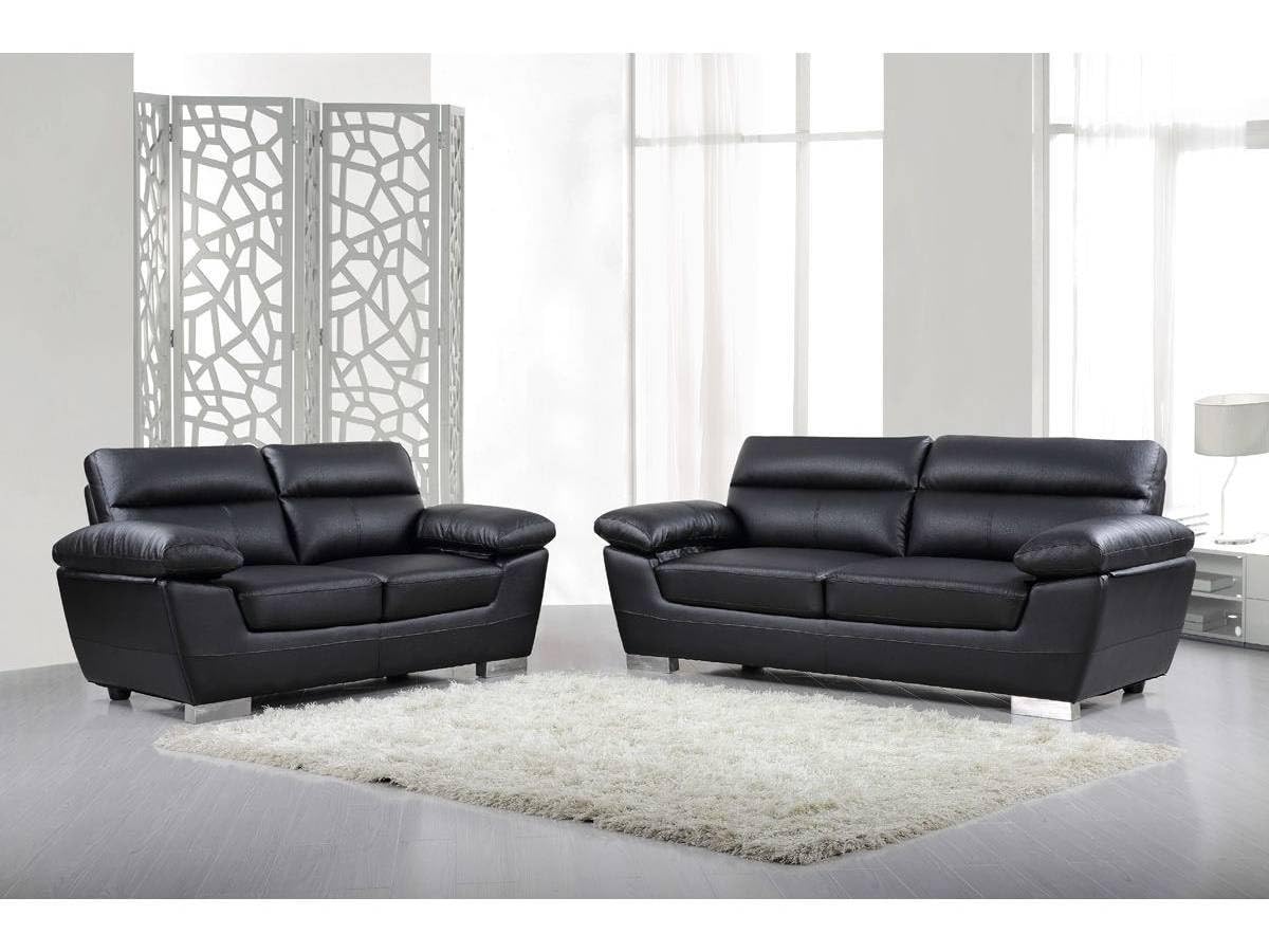 Habitat et Jardin - Canapé Droit en Cuir Reconstitué et PVC Dallas 2 Places Noir - Canapé Fixe Design Moderne - Longeur 210 cm
