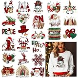 Cysincos Iron on Stickers Heat Transfer Decal Patches Vinyl for T-Shirt Clothing Hat Pillow Backpack DIY Craft Supplies (Christmas-Plaid-24pcs)