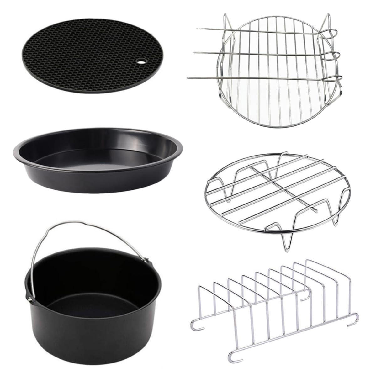 6 Pezzi Set Accessori Friggitrice ad Aria da 8 Pollici in Acciaio