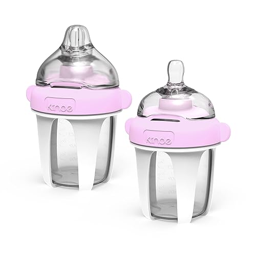 Kiinde Active Latch - Biberón de silicona, anticólicos, a prueba de fugas, fácil de limpiar, incluye 2 pezones de cierre activo de flujo medio con