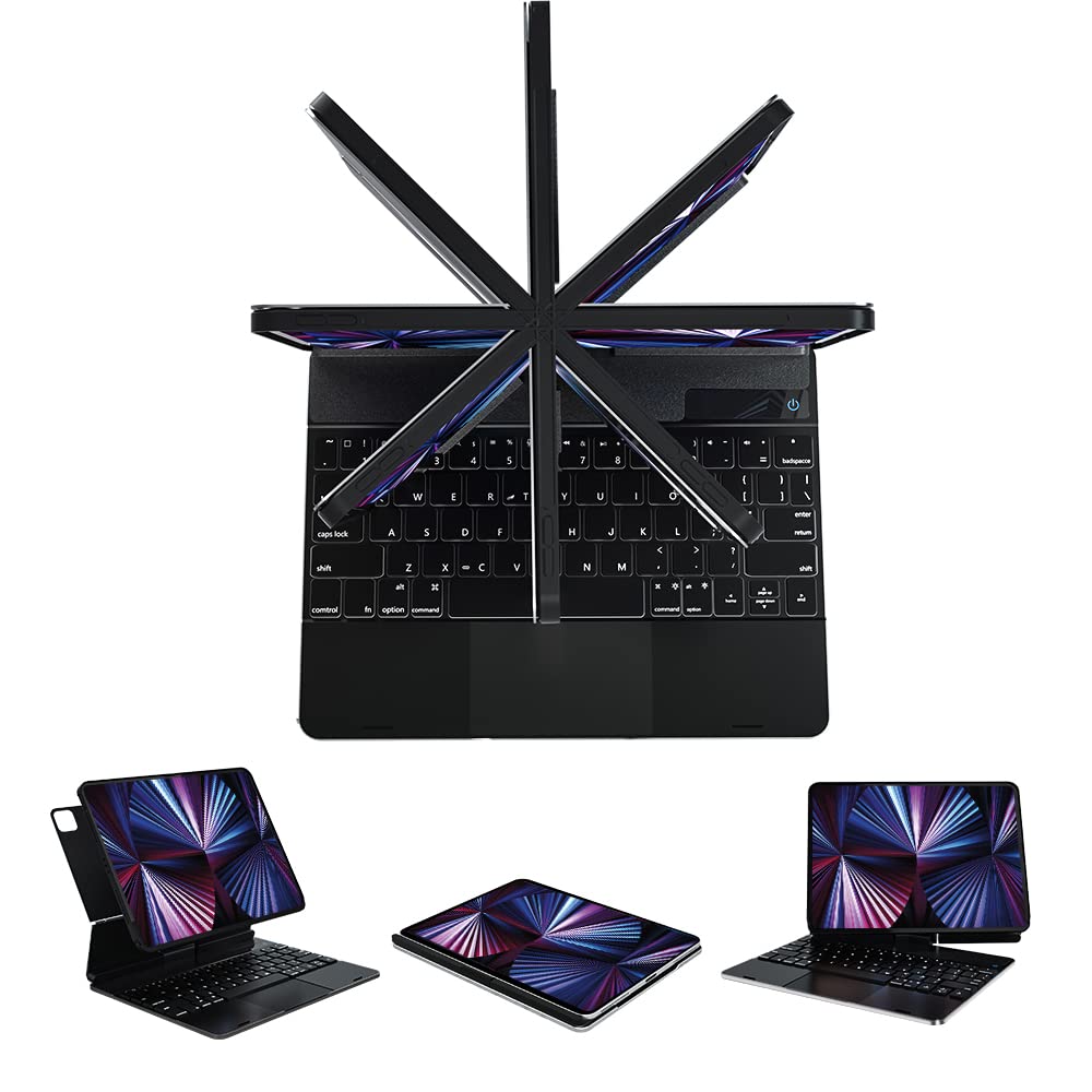 doqo iPad Air 4th 10.9 Case with Keyboard, 360 Rotating Keyboard case, Magnetic Trackpad Backlit Keyboard case for iPad Air 4th Generation(2020), iPad Pro 11 2018/2020/2021(Aluminum Alloy, Black)