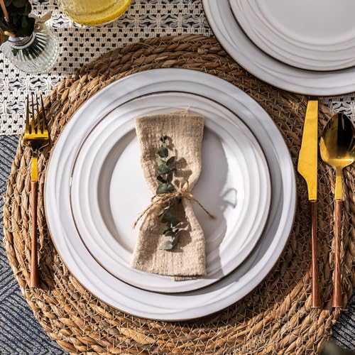 Image of GBHOME Ceramic Dinnerware Sets,18 pcs Embossed Elegant Stoneware Plates and Bowls Sets, Housewarming Wedding Gift | Dishwasher & Microwave Safe | Dishes Set Service for 6