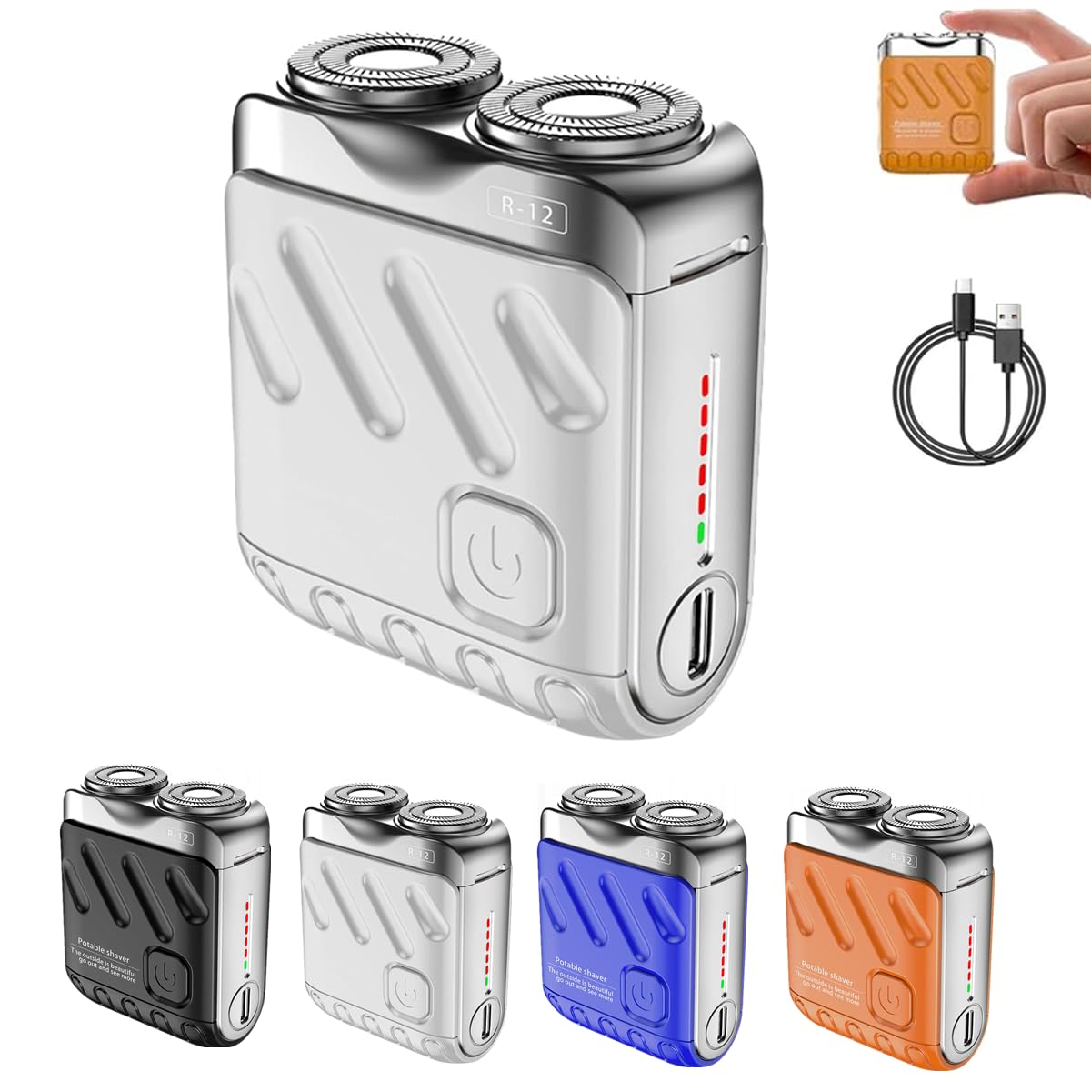 Electric Mini Portable Razor Luggage Design for Men,Double-Ring Magnetic Cutter Waterproof Pocket Shaver,R-12 Dry and Wet Shaving Rechargeable