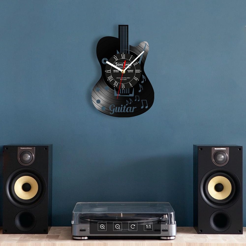 The Geeky Days Music Guitar Wall Clock with Custom Text, 7 Kinds of LED Color Personalized Guitarist Name Vinyl Wall Clock Night Light Musical Instrument Wall Watch Clock Gift for Music Lovers 12 Inch