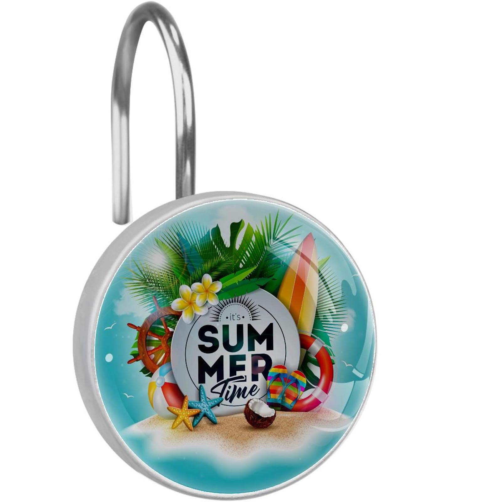 Rideau de douche anneaux inox feuilles de palmier ambiance spa nature