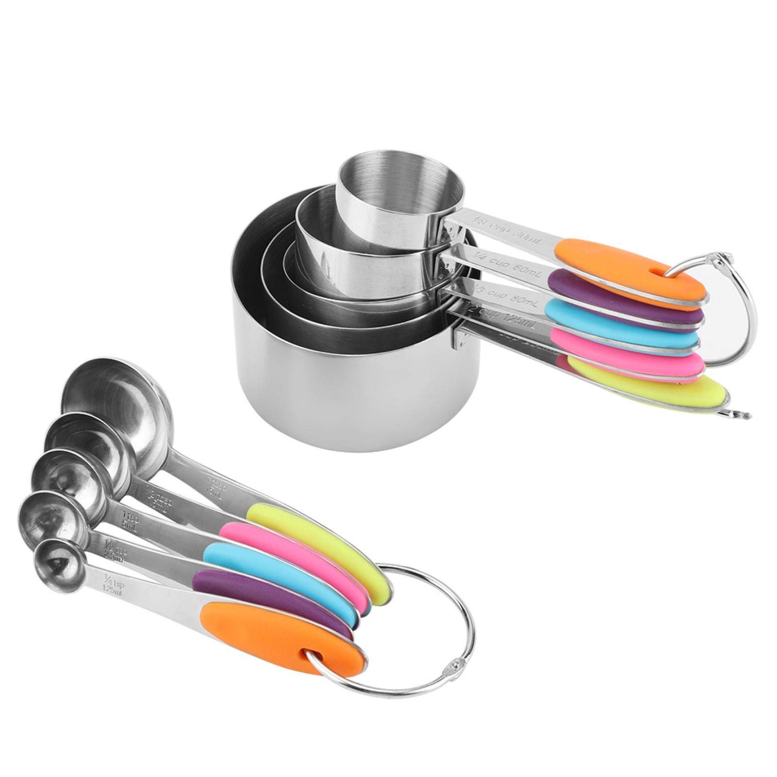 10Pcs/Set Stainless Steel Measuring Spoons Cups Set Seasoning Spice Measuring Cups Mini Baking Teaspoon Stackable Set For Coffee Seasoning Kitchen Cooking Tools
