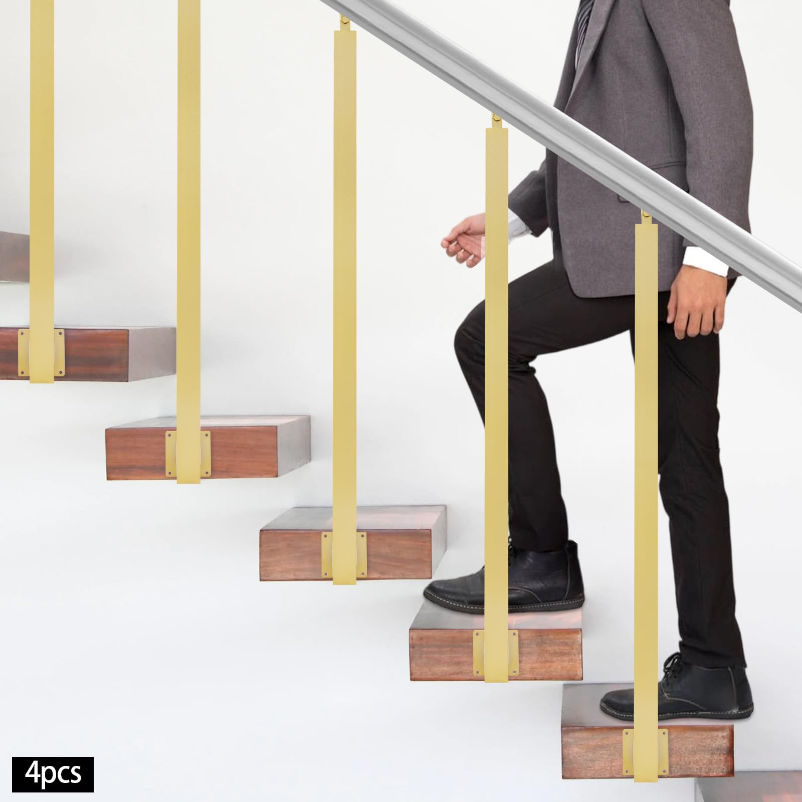 Barandilla para escaleras, 4 unidades, 100 cm, ajustable hasta 43° (dorado)
