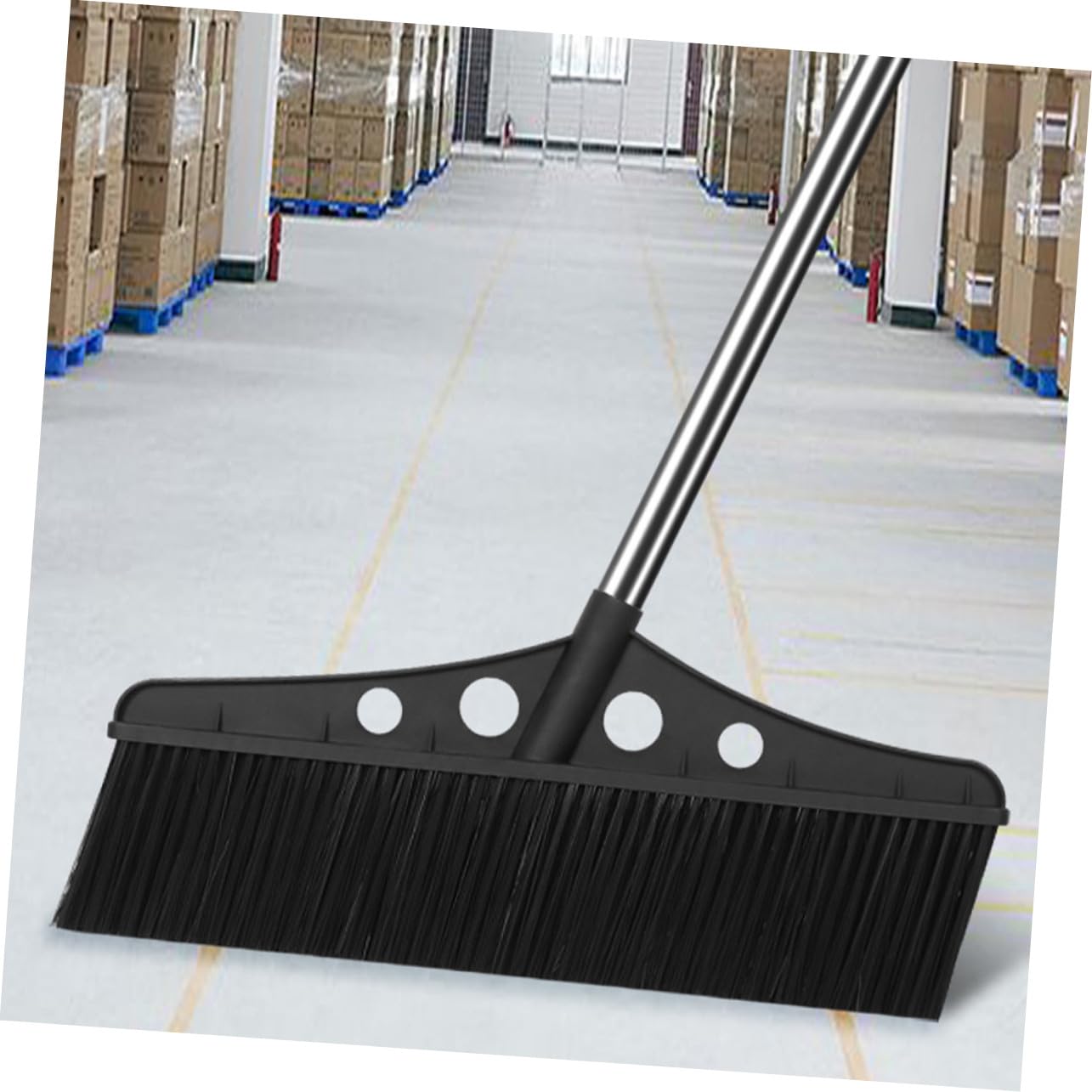 Zerodeko Scopa da Giardino Acciaio Inossidabile e Setole in Nylon con Manico Ergonomico per Pulizia Efficiente Nero di Balconi e Stadi