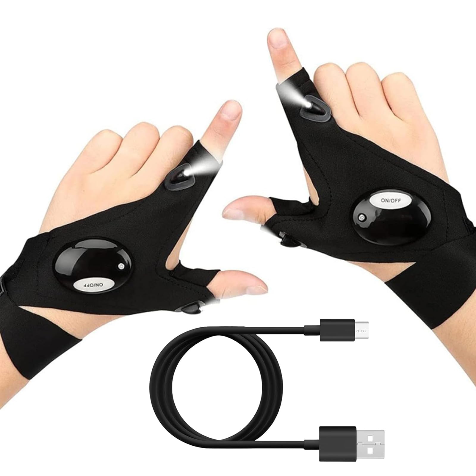 2 Gants LED Rechargeables – Index Et Pouce Lumineux, Mains Libres, 150mAh, Extensible, Pour Pêche, Réparation, Bricolage